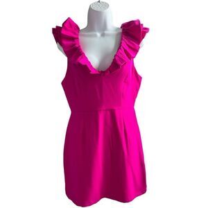 DO+BE Magenta V-Neck Ruffled Shoulder Dress Size M.